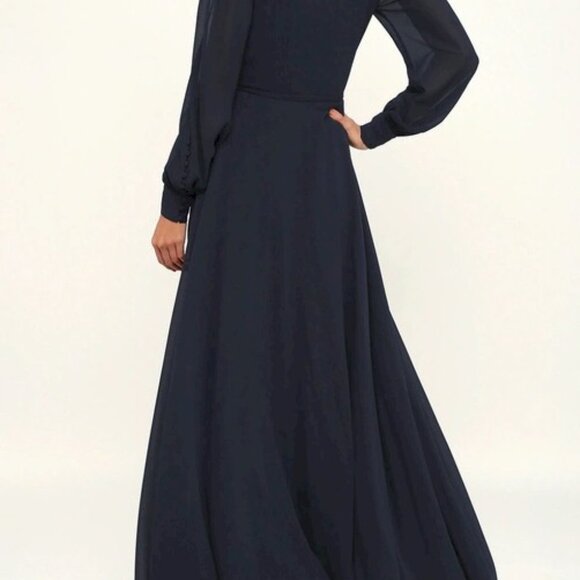 My Whole Heart Dark Navy Blue Long Sleeve LuLu's Wrap Dress Size XL NWOT - Picture 2 of 13